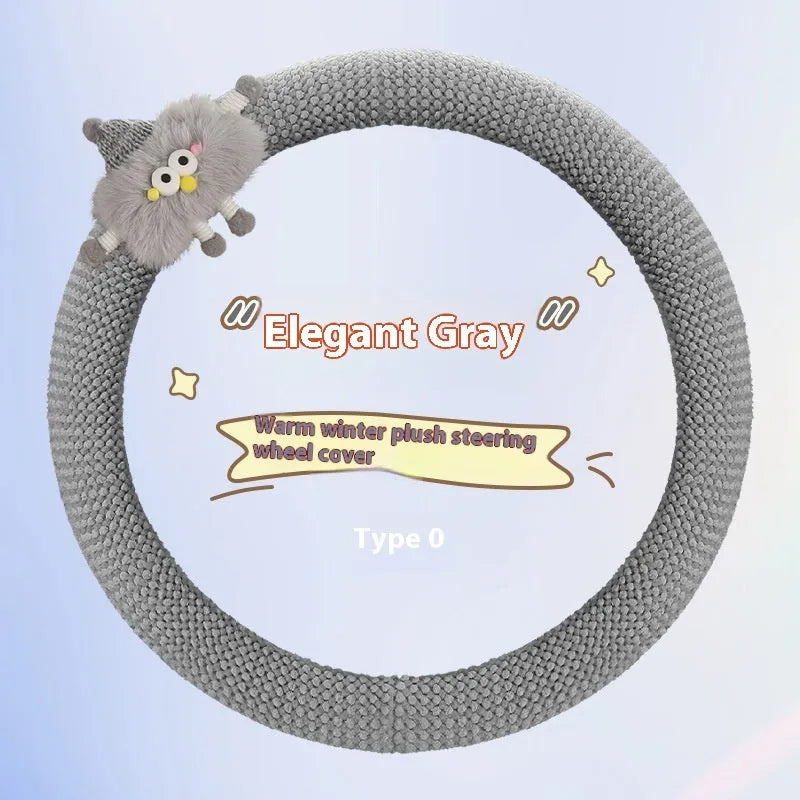 Car plush polo cartoon steering wheel cover in soft short plush material with 38cm diameter in multiple colour options
