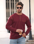 Men's long sleeve stand collar polo shirt sweater, cotton blend, asymmetric hem, shown in six colours.