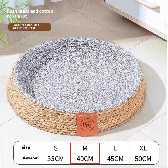 Rattan woven cat nest pet bed in size L with breathable construction