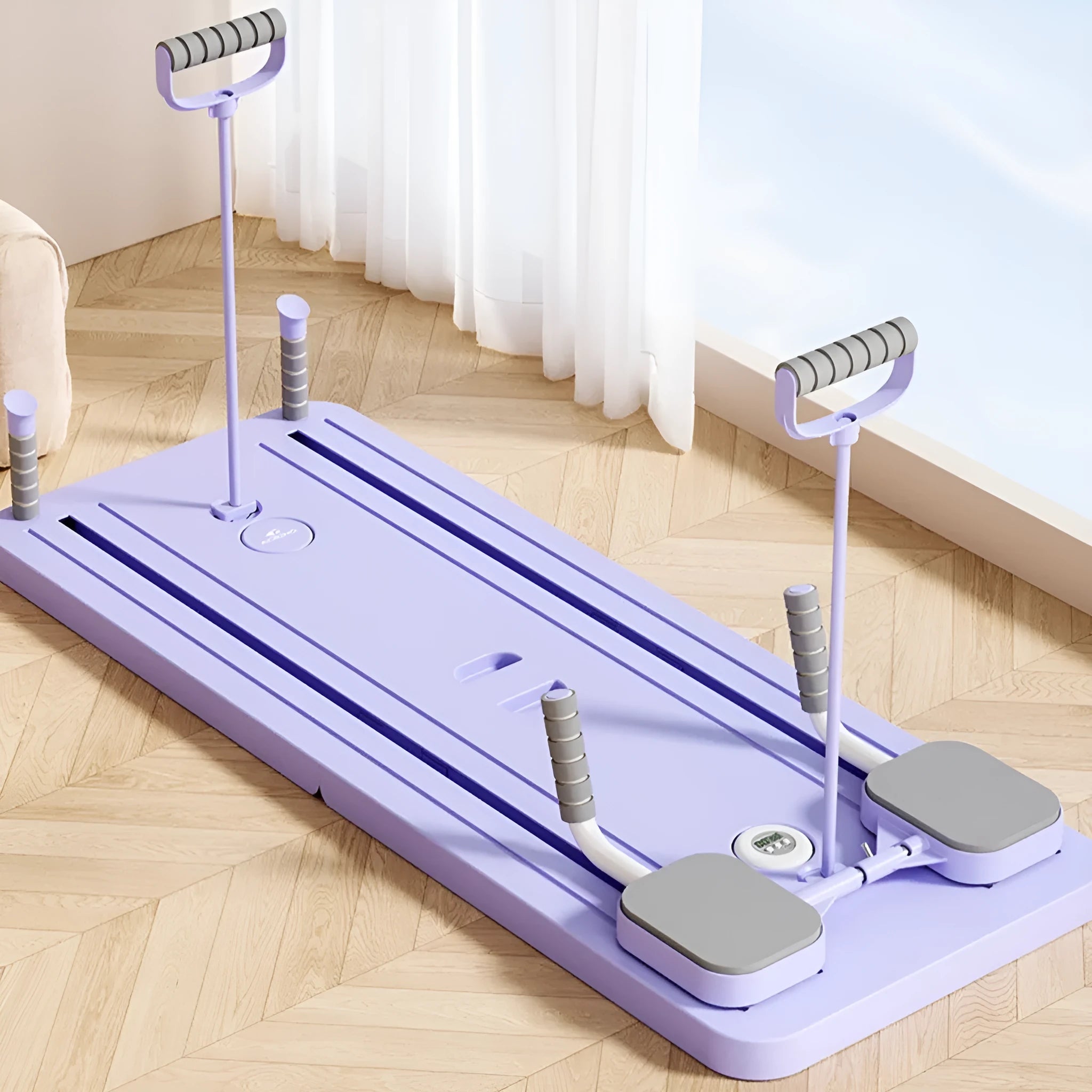 Purple abdominal wheel fitness board with automatic rebound mechanism for multi-muscle home training