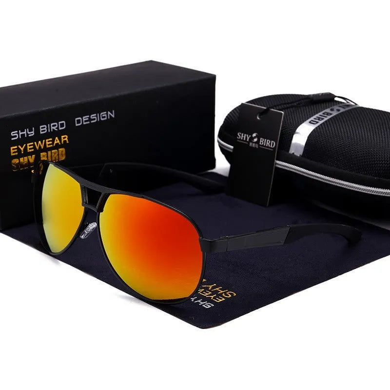 Men's orange red aviator sunglasses with polarised TAC lenses and metal frame