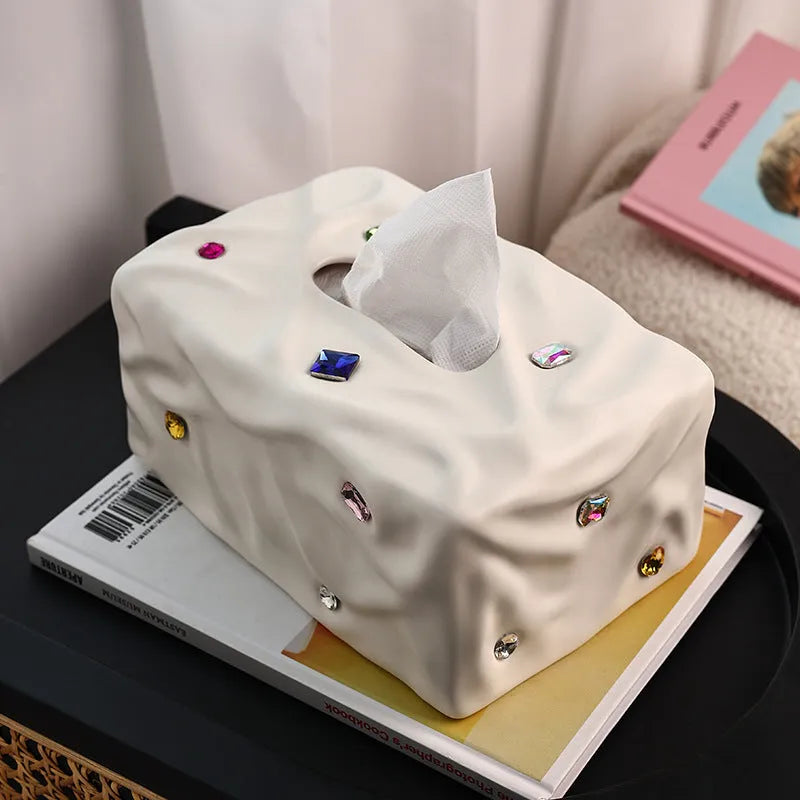 Ceramic luxury-style tissue box in matte coconut milk white or silver electroplated finish.