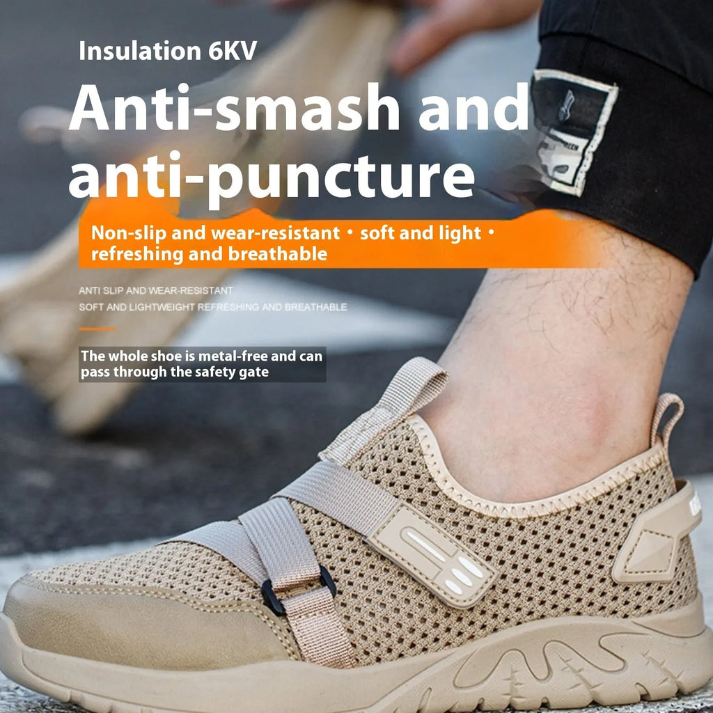 Anti-smash anti-puncture work insulation safety shoes with flying woven upper and rubber sole