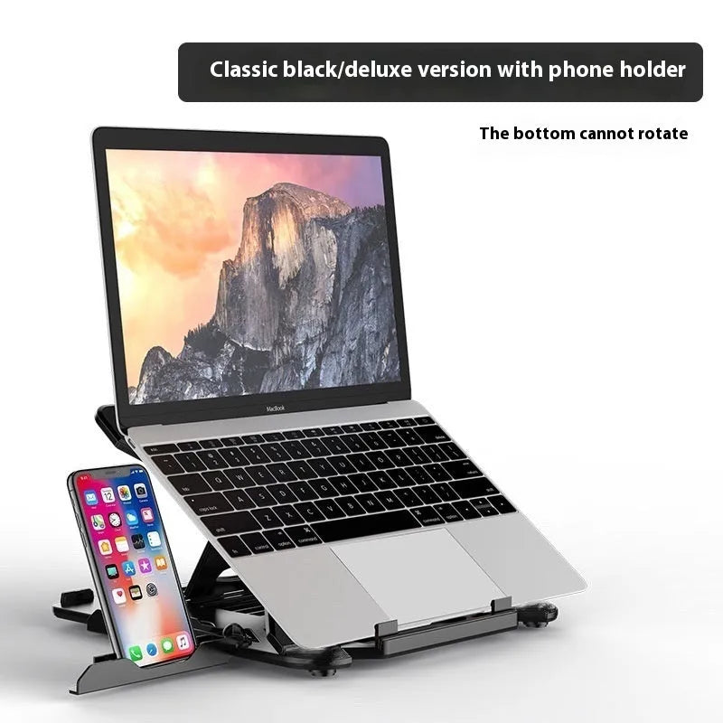 Laptop bracket lifting stand in black or white with radiator design and optional rotation