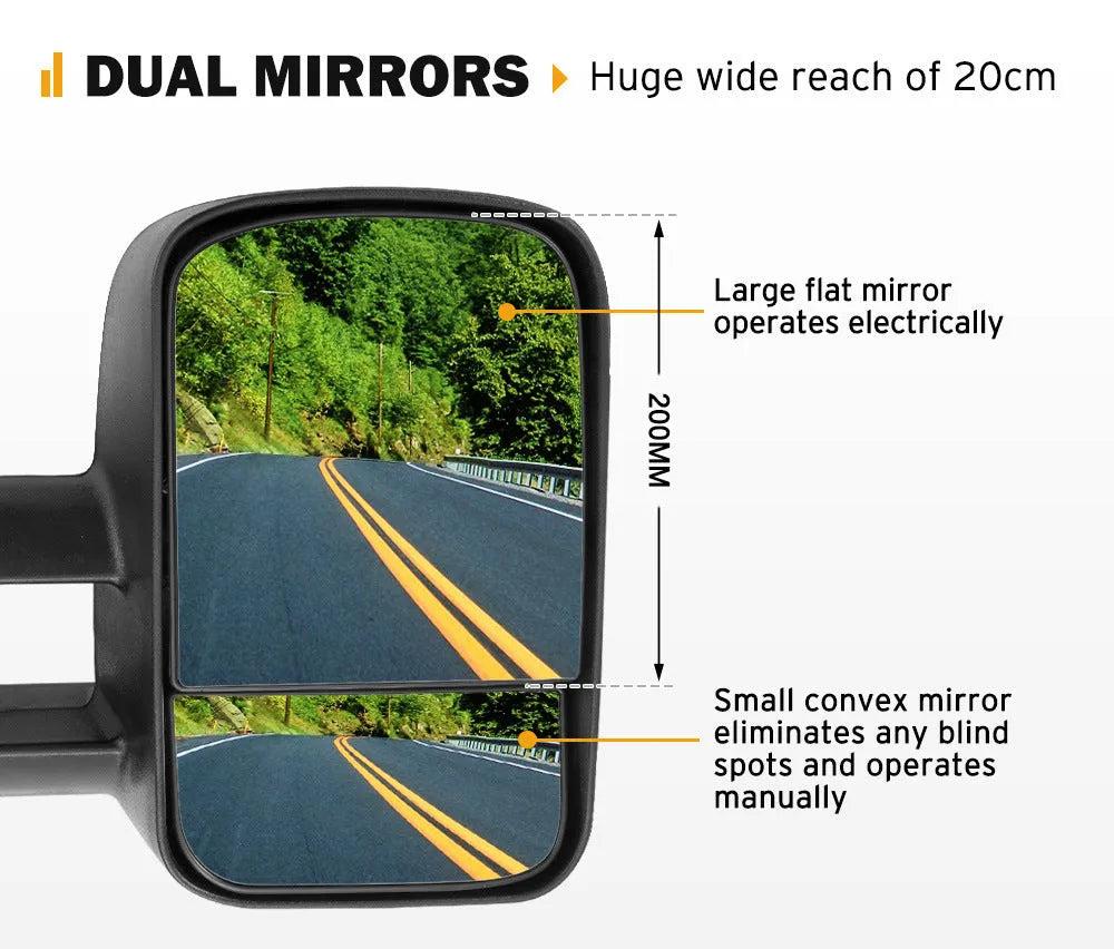 Black foldable rearview mirror replacement kit for Toyota Land Cruiser 100 1998-2007 models