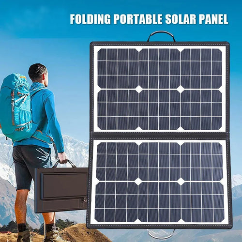 Black 40W portable solar folding bag panel showing compact folded design for outdoor charging