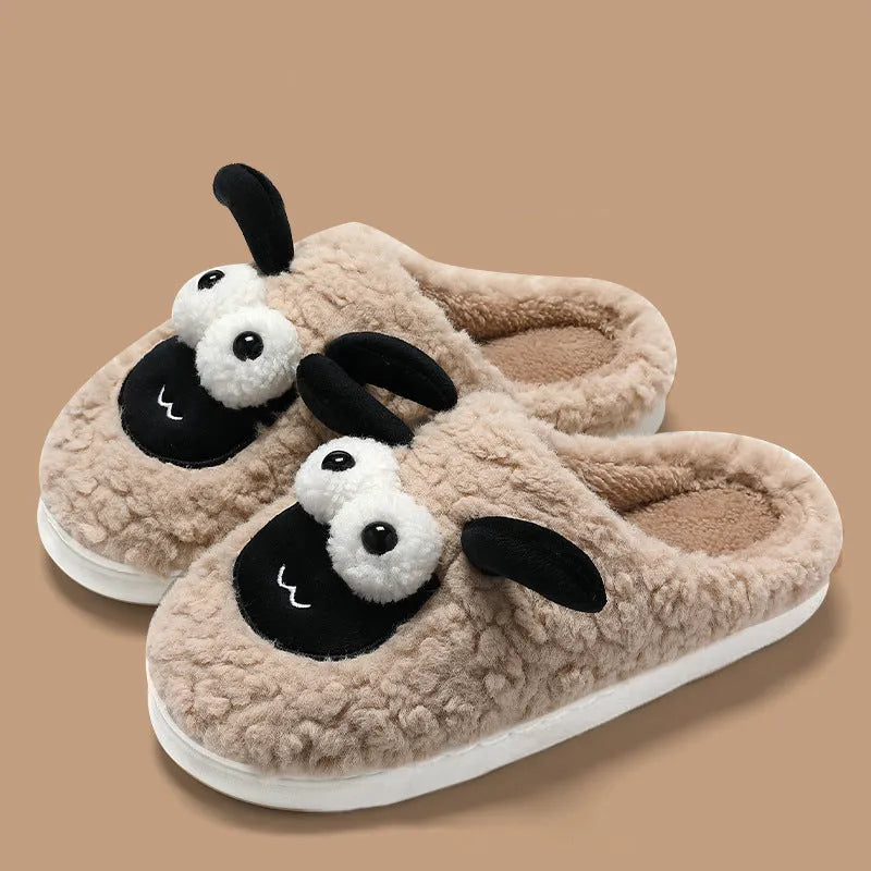 Brown thermal cotton slip-on slippers with suede upper and PVC sole on a white background