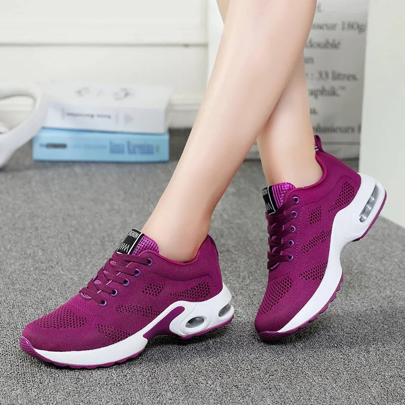 Dense mesh flyknit breathable flat heel casual women sneaker in grey with round toe and cross strap