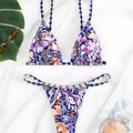Women's floral print triangle top bikini with briefs bottom on a mannequin