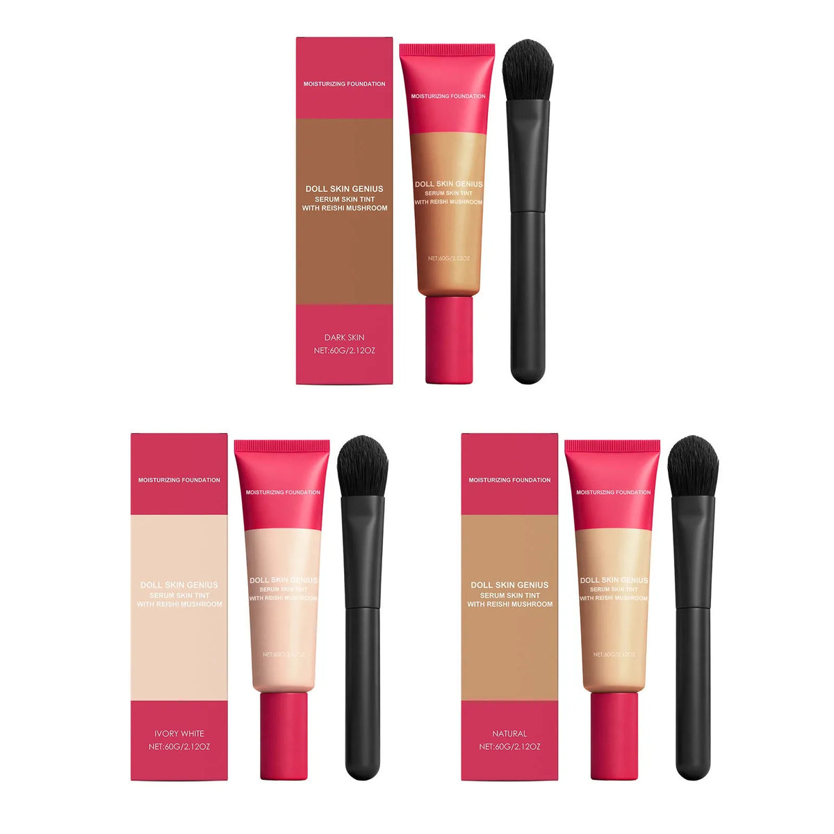 60g light and matte clear foundation cream with brush in deep flesh, ivory white, or natural colour