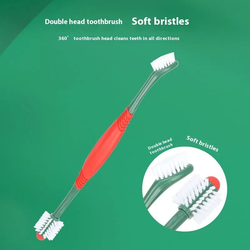 Pet finger stall toothbrush and toothpaste set for cats and dogs, plastic 360 degree brush, beef and vanilla flavour options