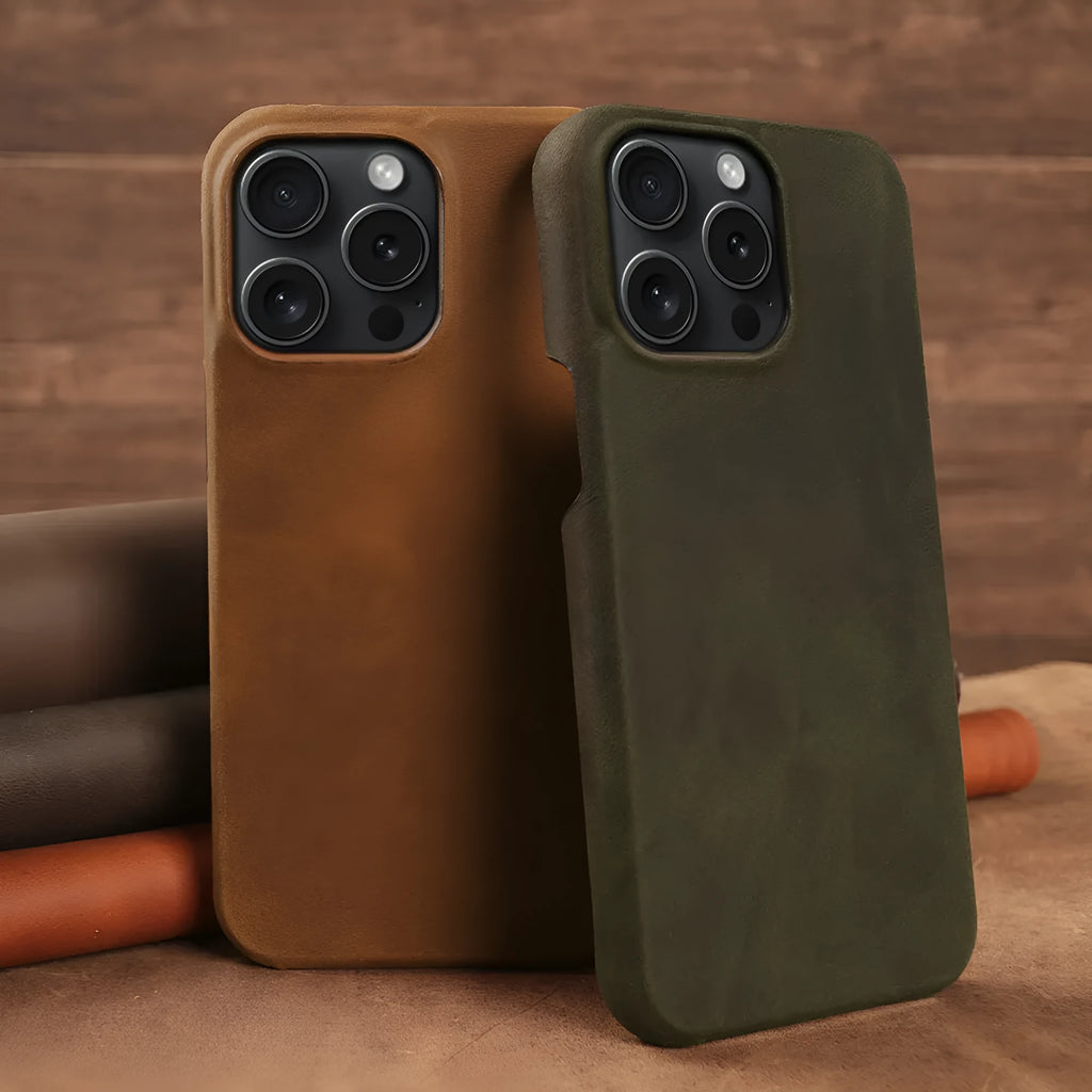 Genuine leather Crazy Horse pattern phone case for iPhone in dark brown with anti-fall protection