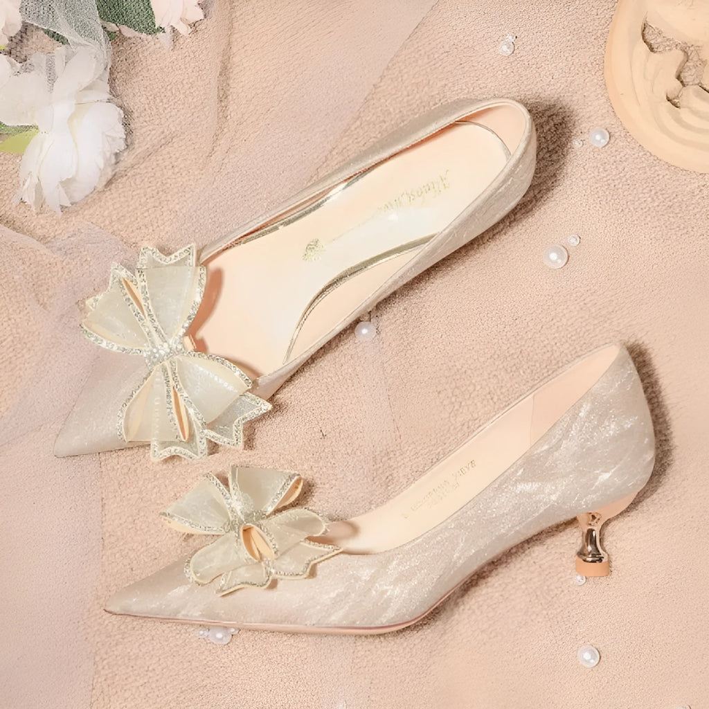 Champagne crystal sequin pointed toe stiletto heel pumps for wedding events