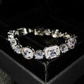 Women's geometric S925 silver-plated bracelet with inlaid zircon stones, shown in two size options.
