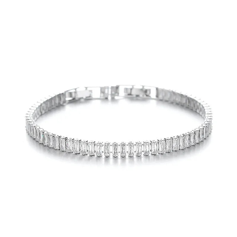 Rectangular geometric women's bracelet with full diamond zircon inlay in champagne gold colour