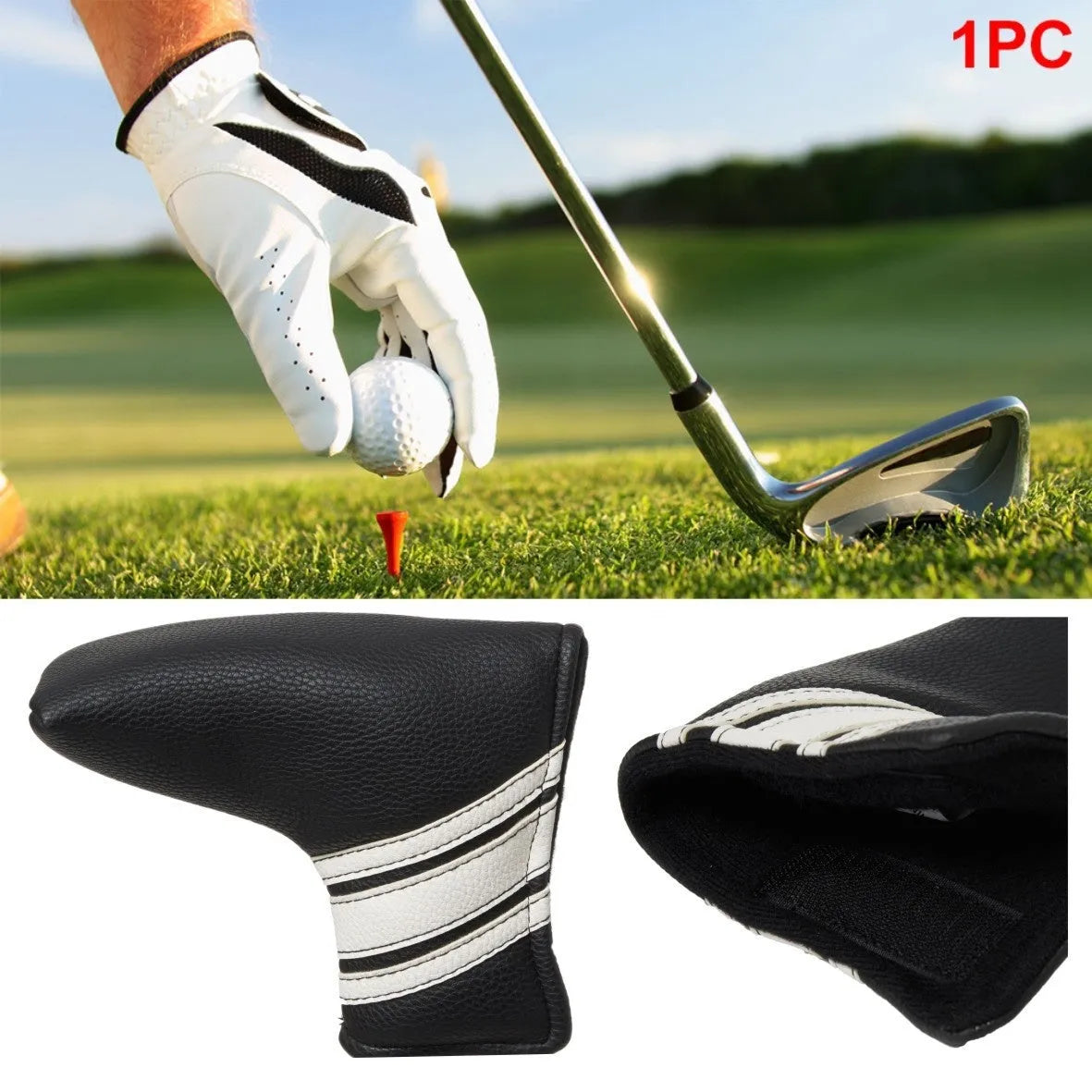 Black PU leather golf club head cover push rod sleeve case
