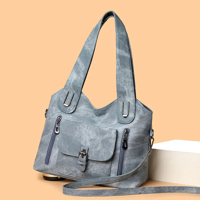 Large capacity PU crossbody bag with horizontal square shape, flap pocket and single strap in light gray