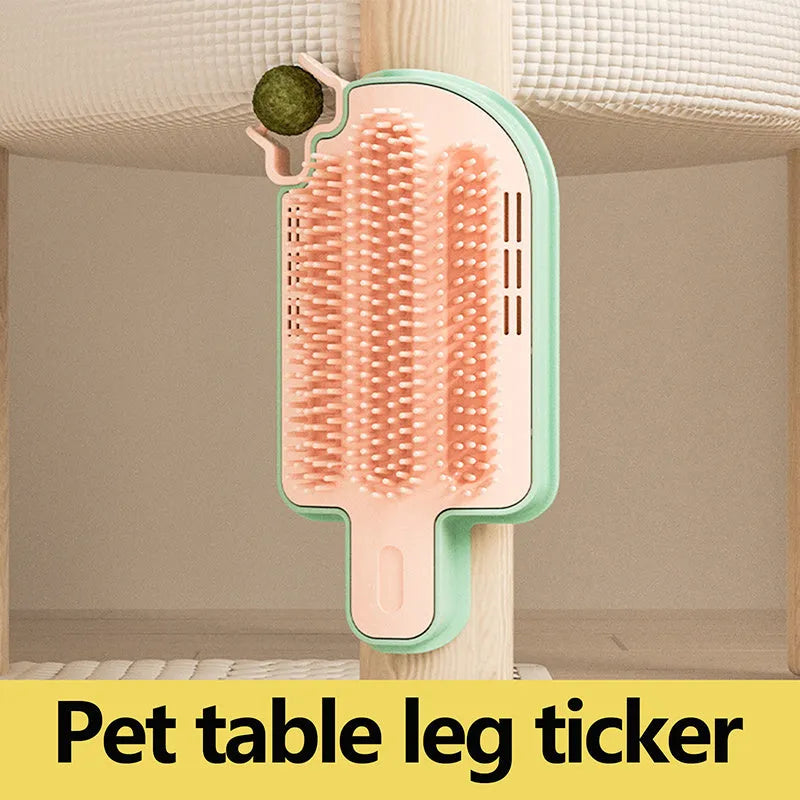 Ice cream shape cat corner scratcher with mint ball and feather attachments on a white background