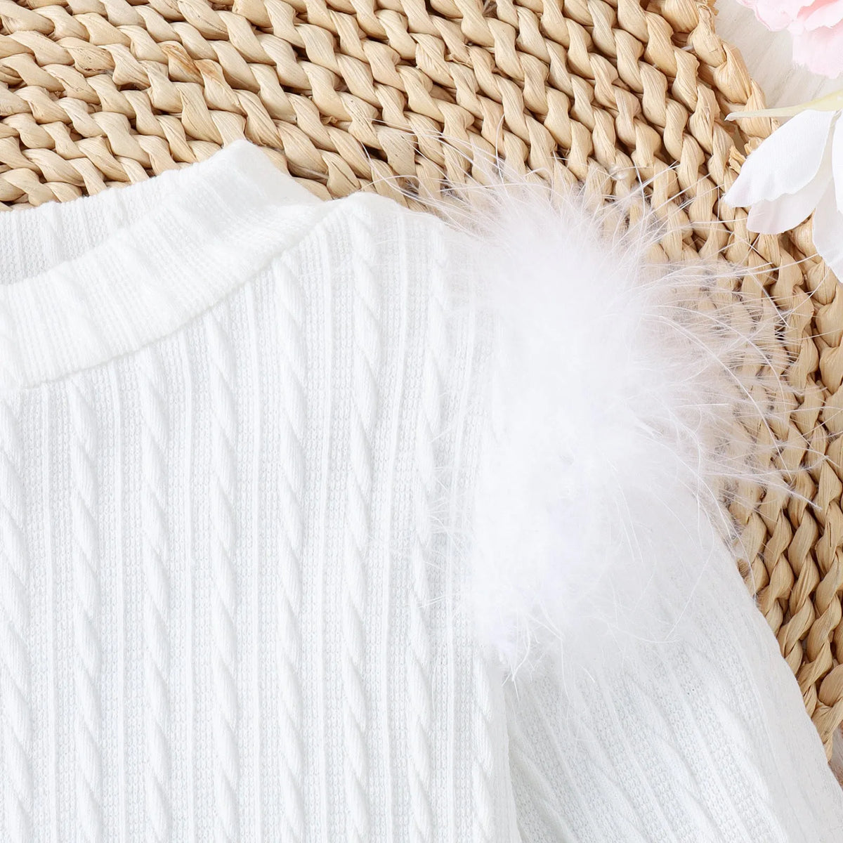 White girls three-piece suit with furry cotton top, woolen skirt and belt for autumn winter