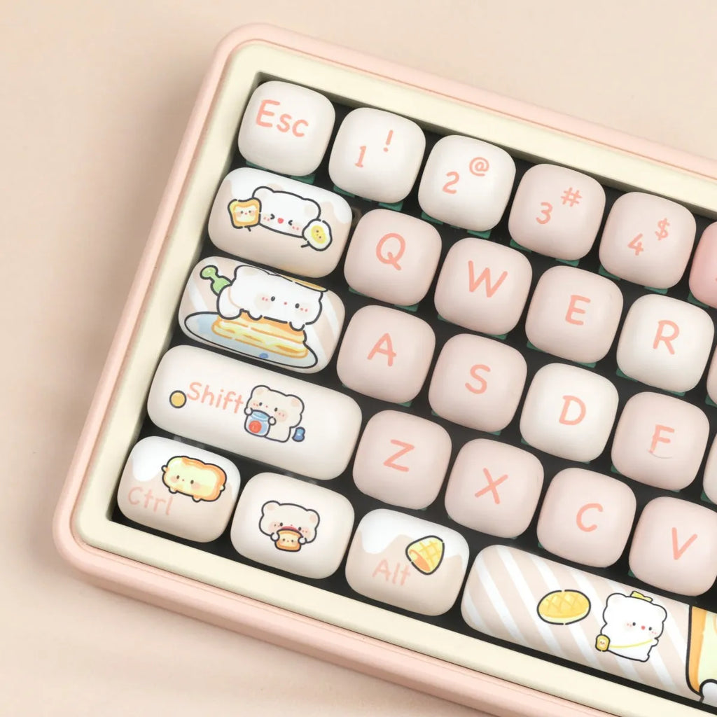 MOG profile PBT key cap set with steamed bread bear thermal sublimation designs for mechanical keyboards
