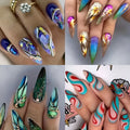 Almond-shaped rainbow nail stickers with colourful plaid lines and French ripple patterns in European square style