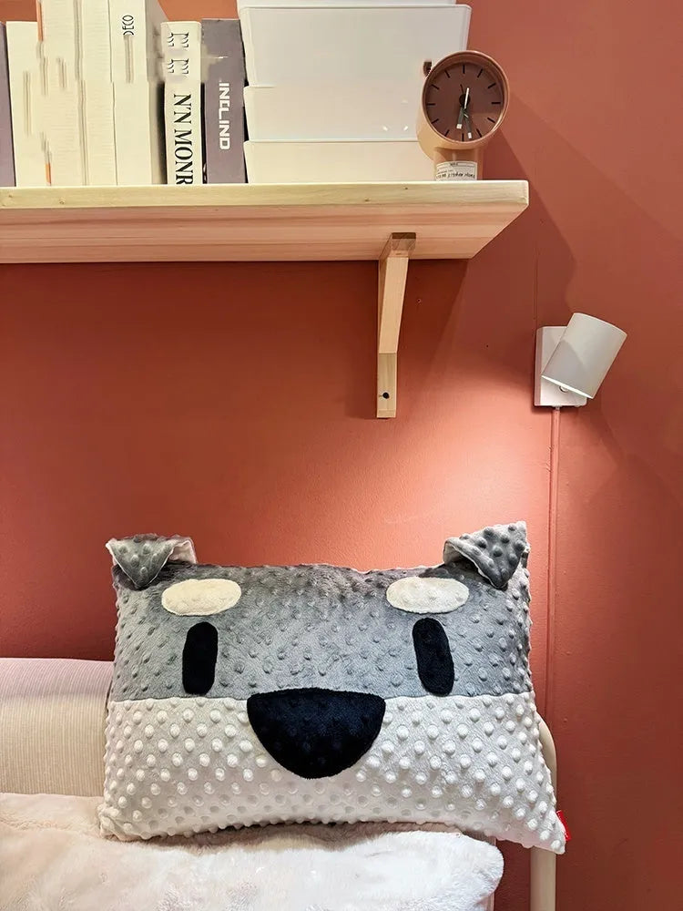 Grey schnauzer and white West Highland terrier shaped soft decorative cushion pillow.