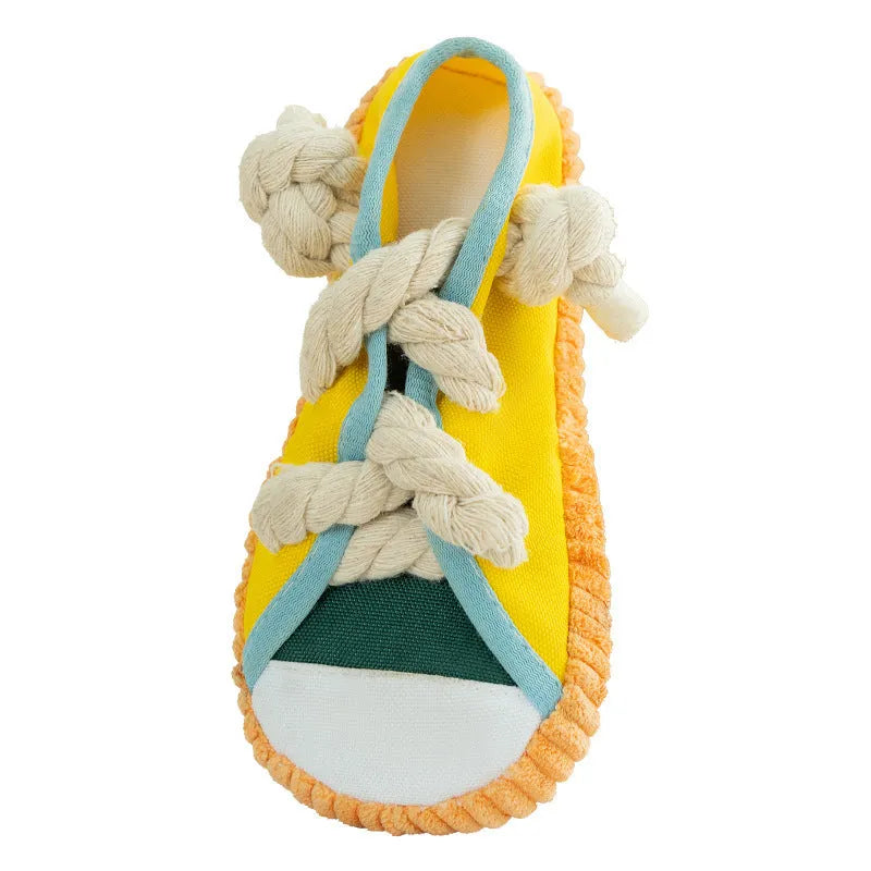 Bite shoes sound pet toy Oxford cloth 7x8x18cm in Rock Yellow with squeaker for dogs