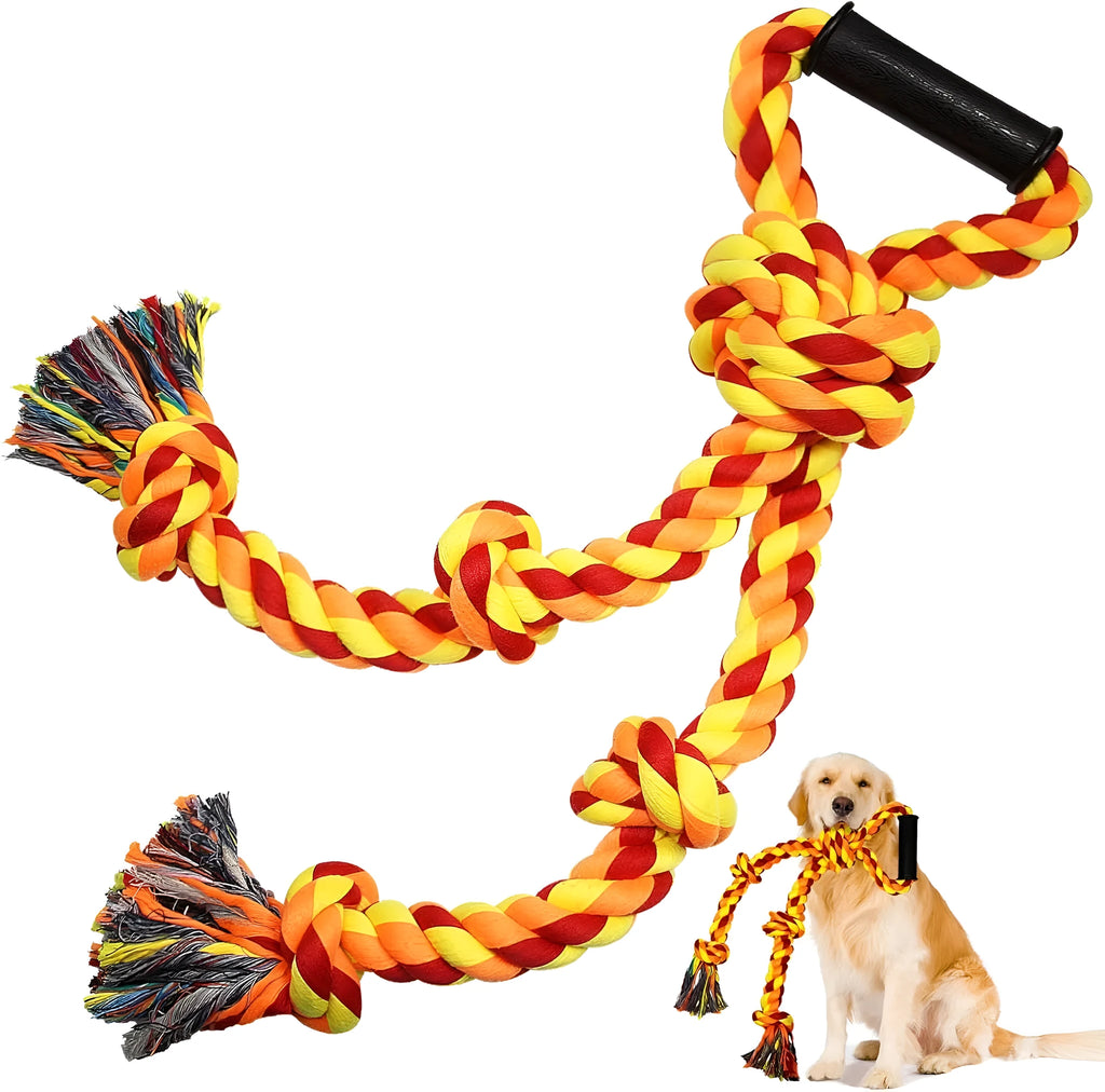 Blue and yellow durable dog rope toy for aggressive chewers with non-slip handles