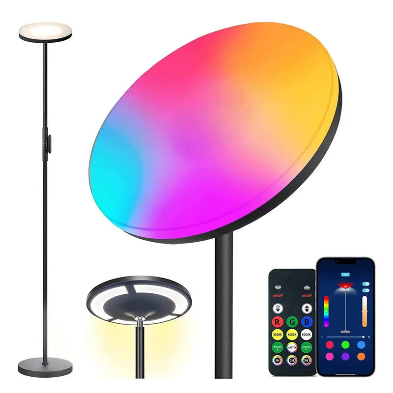 LED floor lamp with RGB uplight and white reading light, remote control, adjustable height 1.75m, 24W 2600 lumens