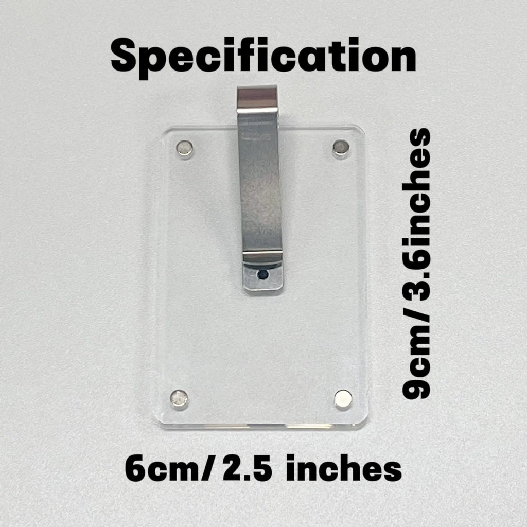 Clear acrylic magnetic photo frame clip 6x9cm holding a photo on a refrigerator