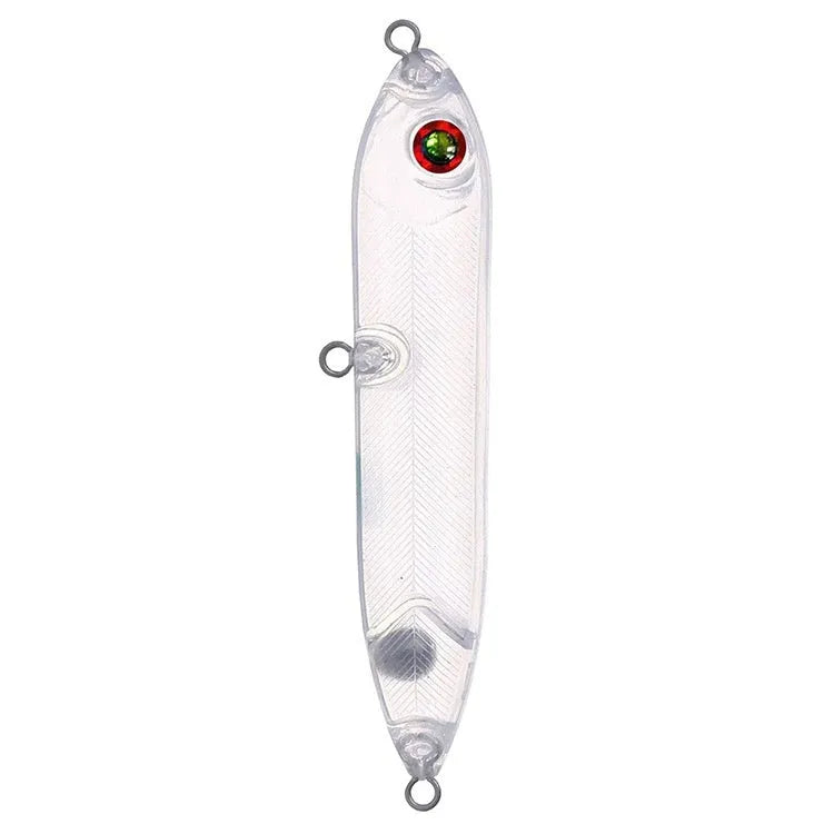 Transparent plastic DIY blank fishing lure body measuring 9.5cm long with a 7mm eye socket.