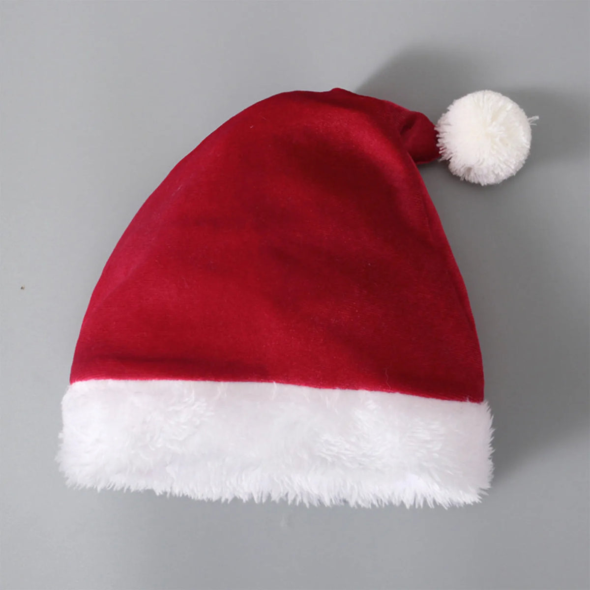 Red Korean velvet children's Christmas three-piece outfit with shirt, bell bottom trousers, and hat for ages 3-8