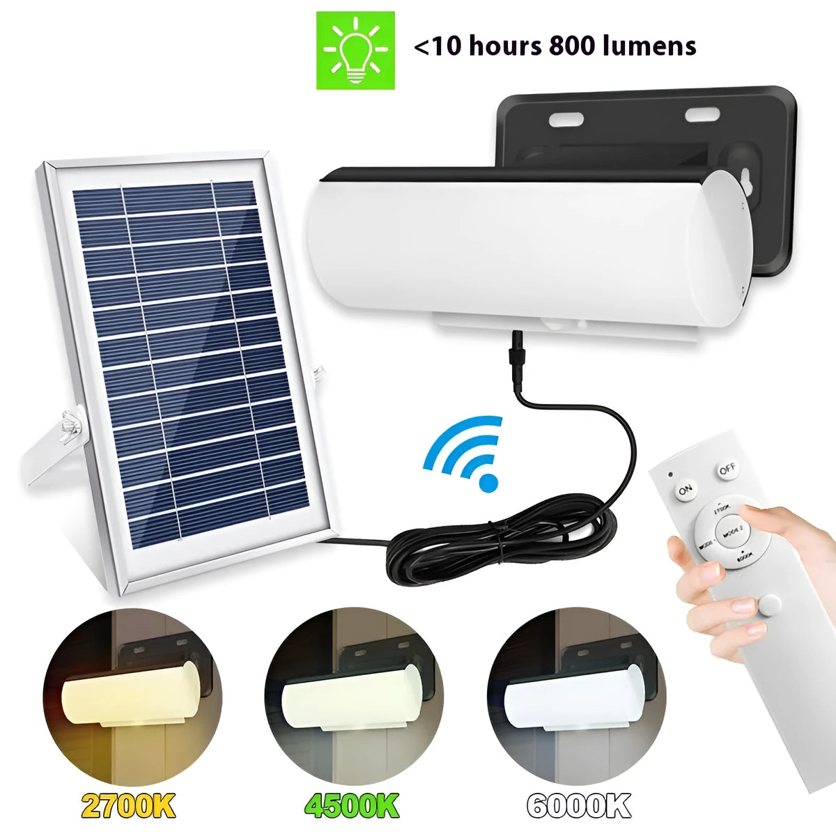 Solar sensor wall lamp 26.5cm x 20cm x 13cm, 6W IP65 tricolour, black or white shell
