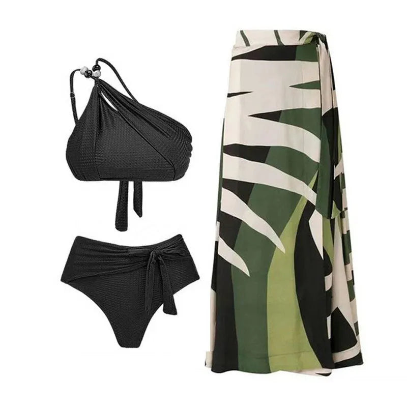 Y305 brown high waist push up bikini swimsuit for women laid flat