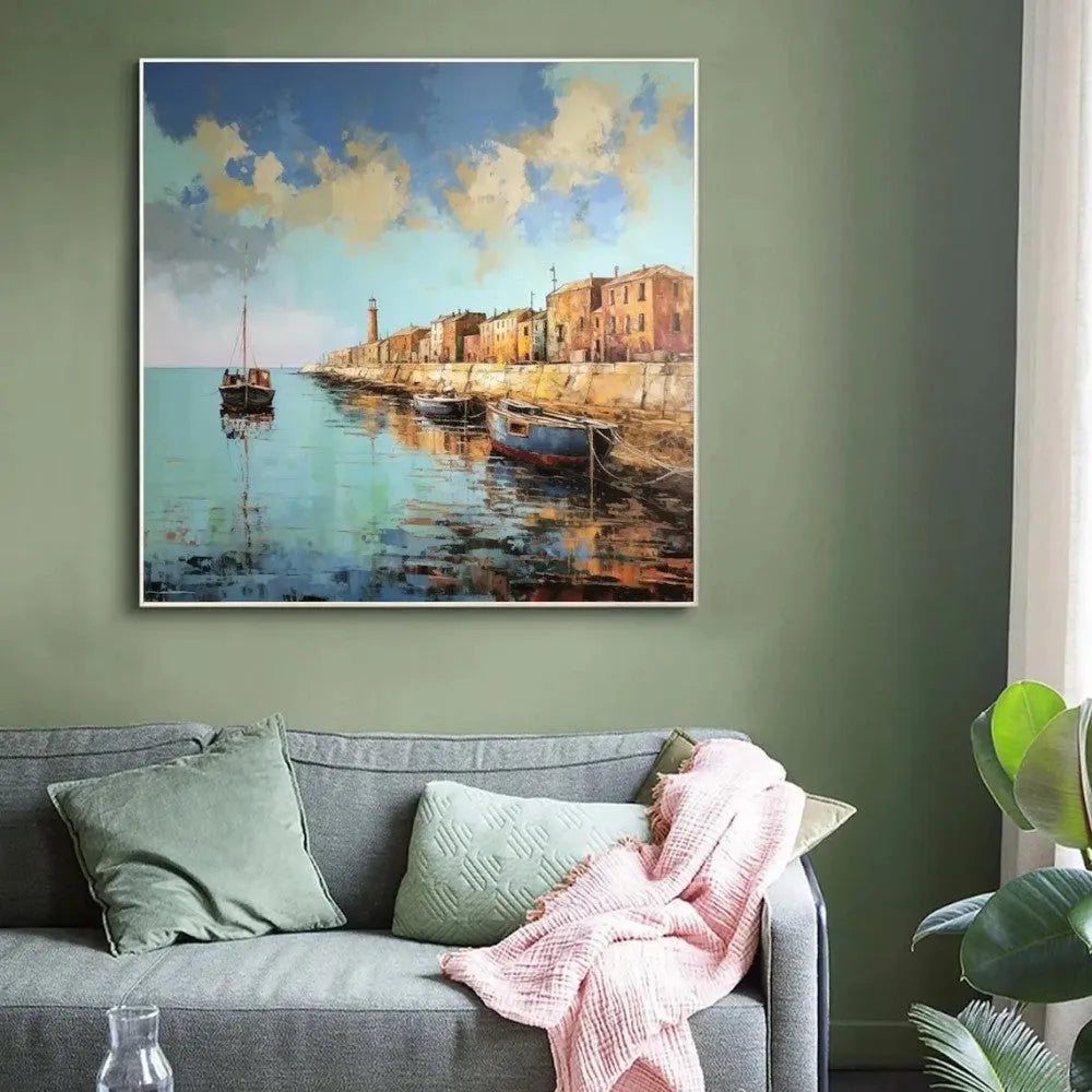 Hand painted landscape oil painting on canvas abstract pier scenery square wall art