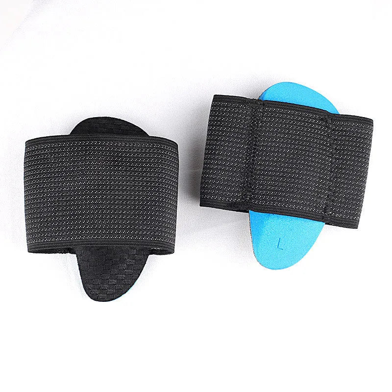 Blue flat foot arch support pads with elastic bandage sole design for adult and children sizes