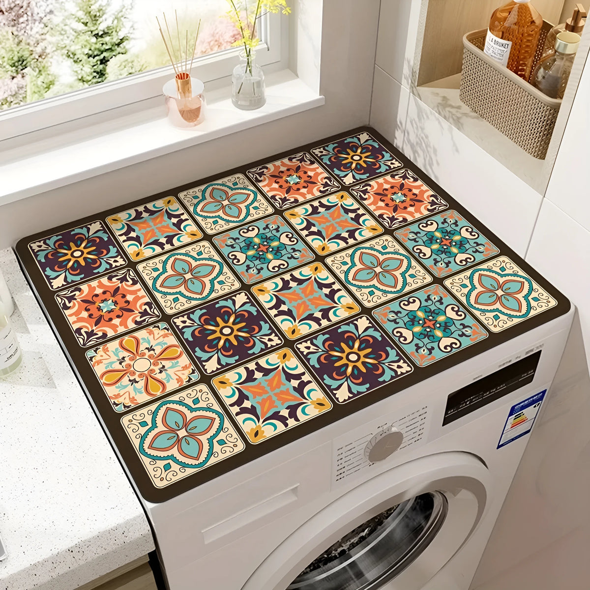 Dustproof absorbent washing machine mat, polyester fibre, square abstract painting print, 30x40cm to 50x60cm