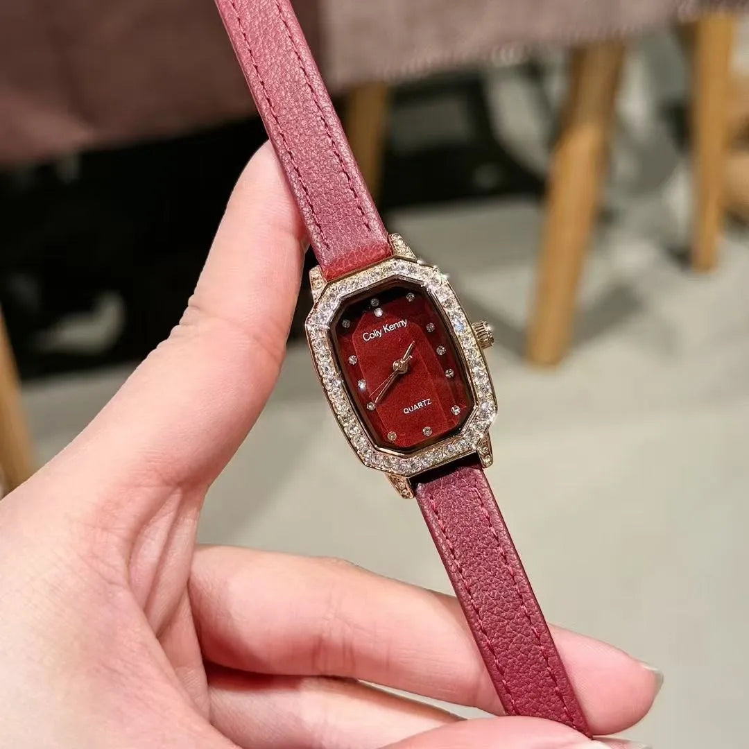 Alloy women's wristwatch with Chinese style octagonal case and diamond decorative elements