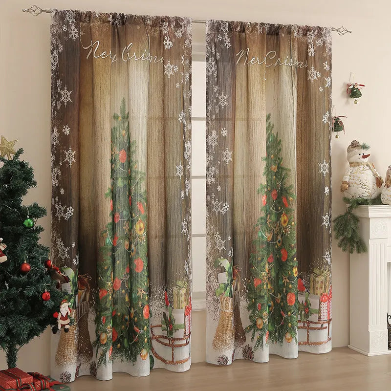 American-style rectangular polyester curtain with Christmas print patterns in red and blue colour schemes