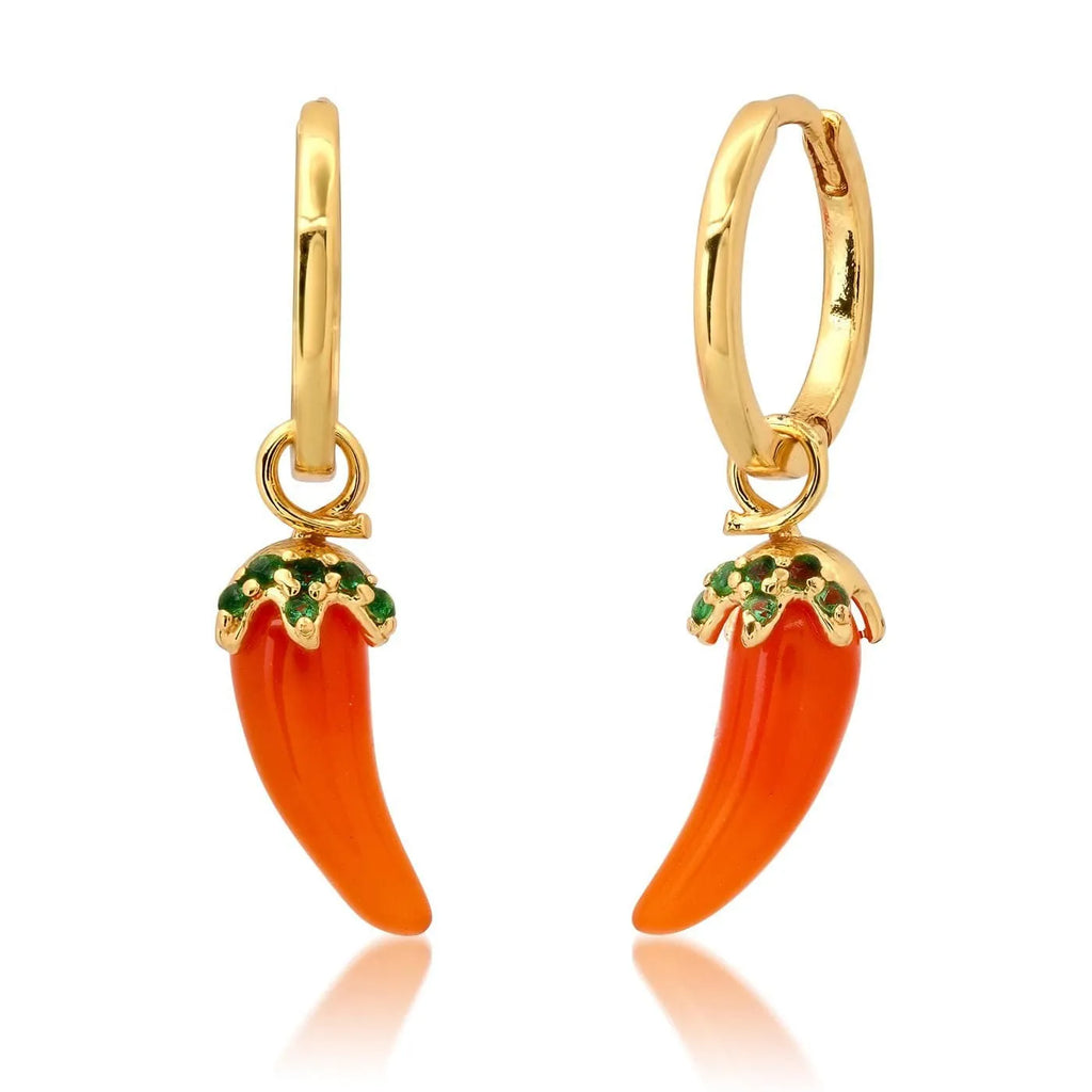 Gold plated fruit and vegetable design earrings in seven colours including carrot, blueberry and lemon options