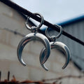 Silver Gothic moon geometric hoop earrings with ear clip fastening