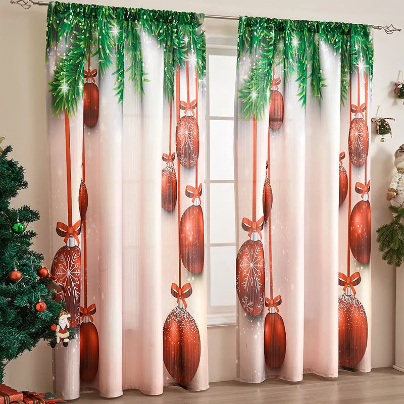 American-style rectangular polyester curtain with Christmas print patterns in red and blue colour schemes