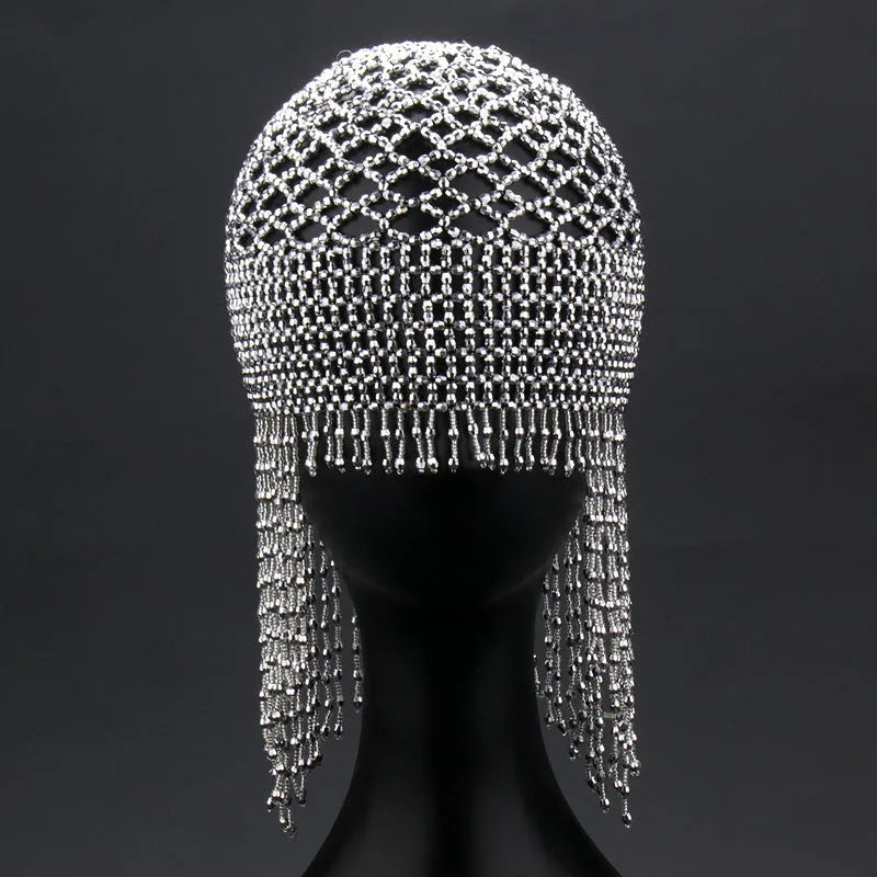 Handmade alloy belly dance hat with tassel ornament for female performers