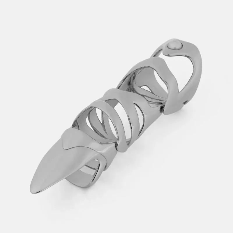 Silver punk armour style finger cover ring made from alloy for alternative fashion jewellery