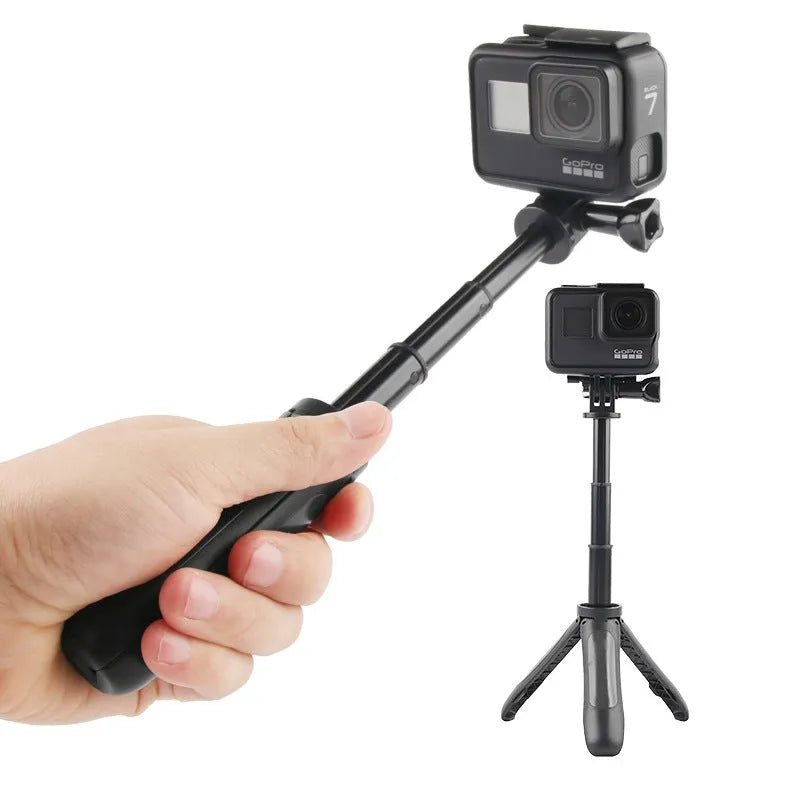 Mini telescopic selfie stick tripod in black with phone holder, 12cm to 23.2cm, ABS silicone