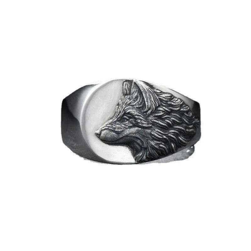 Geometric wolf ring in silver alloy with retro domineering styling for men