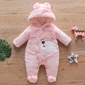 Cartoon bear velvet romper thickened long sleeve baby jumpsuit in white khaki pink grey
