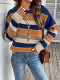 Women's colourblock striped pullover sweater in polyester for autumn and winter.