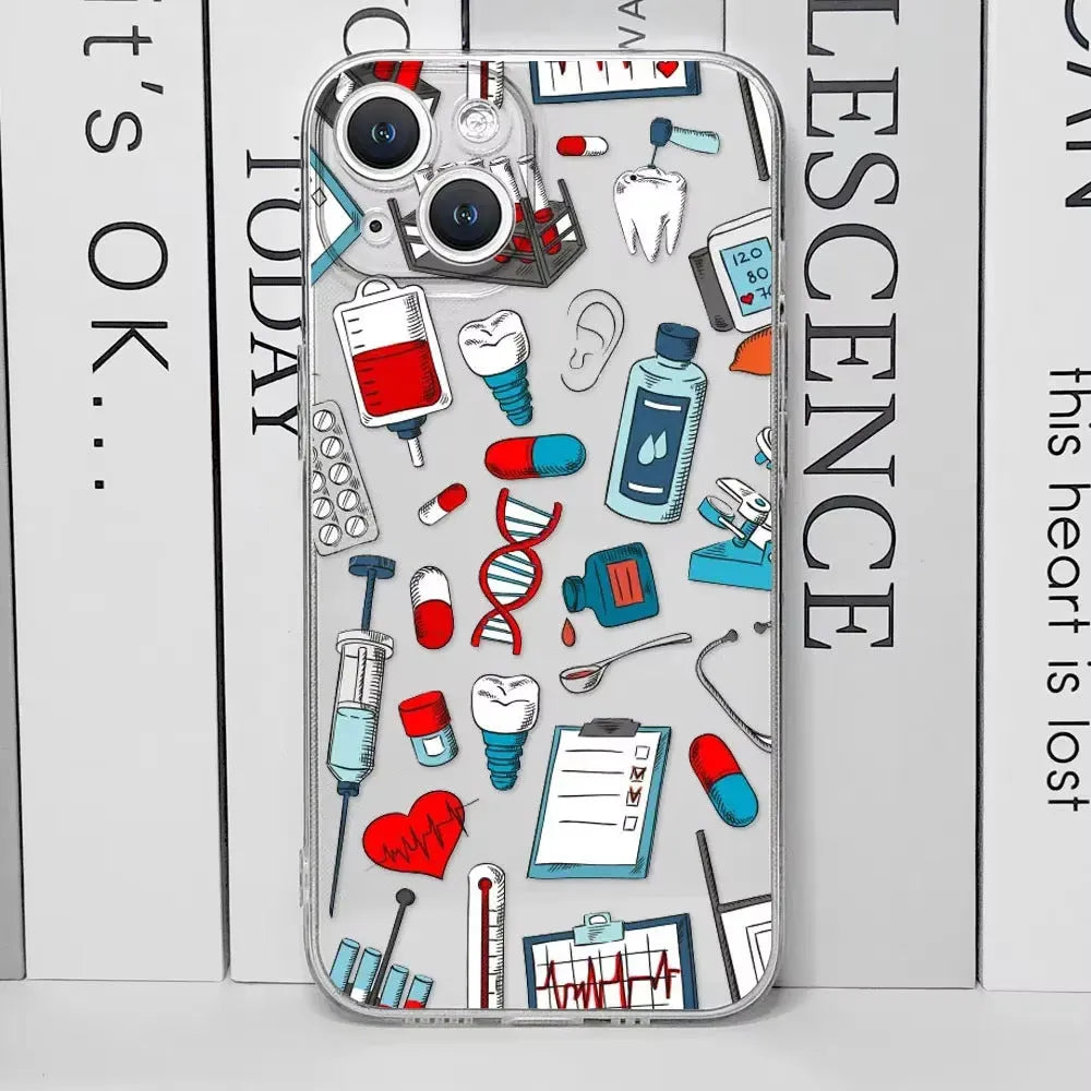 Cartoon nurse phone case in TPU with spray paint finish, fall protection for iPhone models