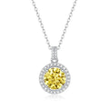 S925 silver round cake pendant necklace with golden yellow simulated moissanite in geometry design